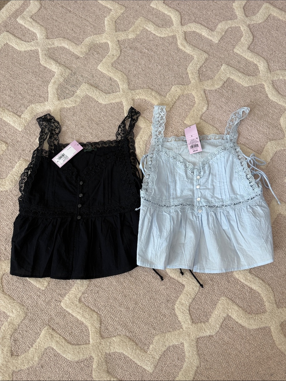 wild fable Lace Trim Peplum Tank Top - Black & Light Blue